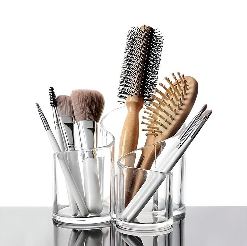 3 Compartments Clear Acrylic Multipurpose Organizer Display Stand Storage Holder for Makeup Brushes Lipstick Eyebrow Pencil and Hair Combs 1 Piece (1) 3 Compartments Clear Acrylic Multipurpose Organizer Display Stand Storage Holder for Makeup Brushes Lipstick Eyebrow Pencil and Hair Combs 1 Piece - Image 1