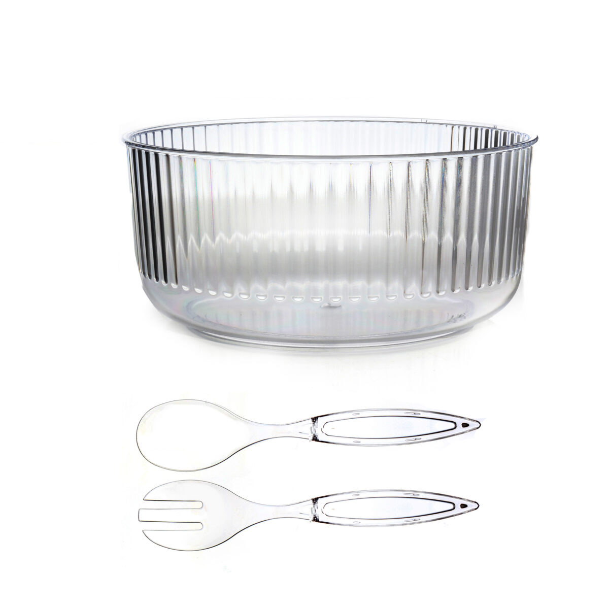3 L Transparent Plexi Storage Ribbed Bowl with Spoon and Fork Round Serving Salad Bowls for Dinner Buffets and Social Gatherings 1 Piece - Image 4