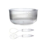 3 L Transparent Plexi Storage Ribbed Bowl with Spoon and Fork Round Serving Salad Bowls for Dinner Buffets and Social Gatherings 1 Piece - Image 4