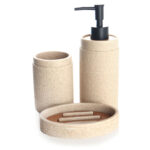 3 Pieces Resin Decorative Bathroom Accessories Set Bath Accessory Kit with Toothbrush Holder Liquid Soap Dispenser and Soap Dish Tray Beige