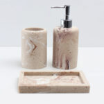 3 Pieces Resin Decorative Bathroom Accessories Set Bath Accessory Kit with Toothbrush Holder Liquid Soap Dispenser and Soap Dish Tray Beige