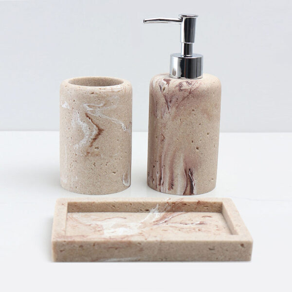 3 Pieces Resin Decorative Bathroom Accessories Set Bath Accessory Kit with Toothbrush Holder Liquid Soap Dispenser and Soap Dish Tray Beige