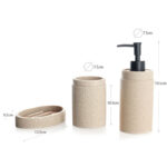 3 Pieces Resin Decorative Bathroom Accessories Set Bath Accessory Kit with Toothbrush Holder Liquid Soap Dispenser and Soap Dish Tray Beige - Image 3