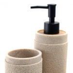 3 Pieces Resin Decorative Bathroom Accessories Set Bath Accessory Kit with Toothbrush Holder Liquid Soap Dispenser and Soap Dish Tray Beige - Image 4