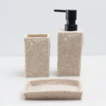 3 Pieces Resin Decorative Bathroom Accessories Set Bath Accessory Kit with Toothbrush Holder Liquid Soap Dispenser and Soap Dish Tray Biege