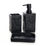 3 Pieces Resin Decorative Bathroom Accessories Set Bath Accessory Kit with Toothbrush Holder Liquid Soap Dispenser and Soap Dish Tray Black