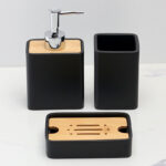 3 Pieces Resin Decorative Bathroom Accessories Set Bath Accessory Kit with Toothbrush Holder Liquid Soap Dispenser and Soap Dish Tray Black