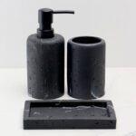 3 Pieces Resin Decorative Bathroom Accessories Set Bath Accessory Kit with Toothbrush Holder Liquid Soap Dispenser and Soap Dish Tray Black