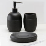 3 Pieces Resin Decorative Bathroom Accessories Set Bath Accessory Kit with Toothbrush Holder Liquid Soap Dispenser and Soap Dish Tray Black