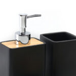 3 Pieces Resin Decorative Bathroom Accessories Set Bath Accessory Kit with Toothbrush Holder Liquid Soap Dispenser and Soap Dish Tray Black - Image 2