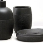 3 Pieces Resin Decorative Bathroom Accessories Set Bath Accessory Kit with Toothbrush Holder Liquid Soap Dispenser and Soap Dish Tray Black - Image 4