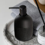 3 Pieces Resin Decorative Bathroom Accessories Set Bath Accessory Kit with Toothbrush Holder Liquid Soap Dispenser and Soap Dish Tray Black - Image 2