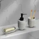 3 Pieces Resin Decorative Bathroom Accessories Set Bath Accessory Kit with Toothbrush Holder Liquid Soap Dispenser and Soap Dish Tray Gray - Image 2