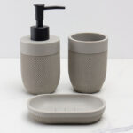 3 Pieces Resin Decorative Bathroom Accessories Set Bath Accessory Kit with Toothbrush Holder Liquid Soap Dispenser and Soap Dish Tray Gray