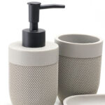 3 Pieces Resin Decorative Bathroom Accessories Set Bath Accessory Kit with Toothbrush Holder Liquid Soap Dispenser and Soap Dish Tray Gray - Image 4