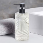 3 Pieces Resin Decorative Bathroom Accessories Set Bath Accessory Kit with Toothbrush Holder Liquid Soap Dispenser and Soap Dish Tray White - Image 2