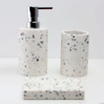 3 Pieces Resin Decorative Bathroom Accessories Set Bath Accessory Kit with Toothbrush Holder Liquid Soap Dispenser and Soap Dish Tray White