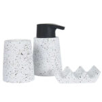 3 Pieces Resin Decorative Bathroom Accessories Set Bath Accessory Kit with Toothbrush Holder Liquid Soap Dispenser and Soap Dish Tray White