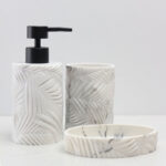 3 Pieces Resin Decorative Bathroom Accessories Set Bath Accessory Kit with Toothbrush Holder Liquid Soap Dispenser and Soap Dish Tray White