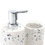 3 Pieces Resin Decorative Bathroom Accessories Set Bath Accessory Kit with Toothbrush Holder Liquid Soap Dispenser and Soap Dish Tray White - Image 4