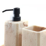3 Pieces Resin Decorative Bathroom Accessories Set Bath Accessory Kit with Toothbrush Holder Liquid Soap Dispenser and Storage Tray Beige - Image 4