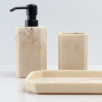 3 Pieces Resin Decorative Bathroom Accessories Set Bath Accessory Kit with Toothbrush Holder Liquid Soap Dispenser and Storage Tray Beige - Image 2