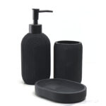 3 Pieces Resin Decorative Bathroom Accessories Set Bath Accessory Striped Kit with Toothbrush Holder Liquid Soap Dispenser and Soap Dish Tray Black