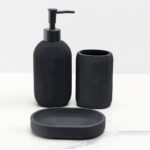3 Pieces Resin Decorative Bathroom Accessories Set Bath Accessory Striped Kit with Toothbrush Holder Liquid Soap Dispenser and Soap Dish Tray Black - Image 4