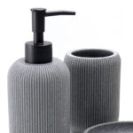 3 Pieces Resin Decorative Bathroom Accessories Set Bath Accessory Striped Kit with Toothbrush Holder Liquid Soap Dispenser and Soap Dish Tray Gray - Image 4