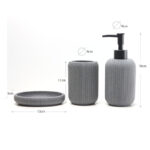 3 Pieces Resin Decorative Bathroom Accessories Set Bath Accessory Striped Kit with Toothbrush Holder Liquid Soap Dispenser and Soap Dish Tray Gray - Image 3