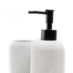 3 Pieces Resin Decorative Bathroom Accessories Set Bath Accessory Striped Kit with Toothbrush Holder Liquid Soap Dispenser and Soap Dish Tray White - Image 4