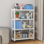 4 Tier Foldable Metal Storage Shelf Racks with Wheels Holds Up to 250 KG Moving Organizer Shelves for Kitchen Living Room and Bathroom White - Image 2
