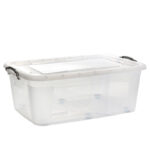 30 L Multipurpose Clear Plastic Storage Box with Lid and Wheels Stackable Storage and Organizer Container for Home Kitchen and Office 1 Piece