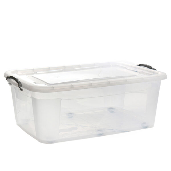 30 L Multipurpose Clear Plastic Storage Box with Lid and Wheels Stackable Storage and Organizer Container for Home Kitchen and Office 1 Piece