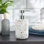 3 Pieces Resin Decorative Bathroom Accessories Set Bath Accessory Kit with Toothbrush Holder Liquid Soap Dispenser and Soap Dish Tray White - Image 2
