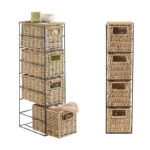 4 Drawer Woven Wicker Storage Cabinets Slim Chest of Drawers with Metal Frame Storage Cabinet Unit Organizer for Bathroom and Living Room 1 Piece