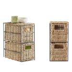 2 Drawer Woven Wicker Storage Cabinets Slim Chest of Drawers with Metal Frame Storage Cabinet Unit Organizer for Bathroom and Living Room 1 Piece