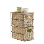 2 Drawer Woven Wicker Storage Cabinets Slim Chest of Drawers with Metal Frame Storage Cabinet Unit Organizer for Bathroom and Living Room 1 Piece - Image 2