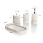 4 Pieces Resin Decorative Bathroom Accessories Set Bath Accessory Kit with Toothbrush Holder Liquid Soap Dispenser Cotton Swab Jar and Tray Beige - Image 3