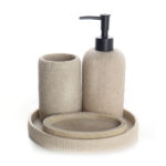 4 Pieces Resin Decorative Bathroom Accessories Set Bath Accessory Kit with Tray Toothbrush Holder Liquid Soap Dispenser and Soap Dish Tray Beige