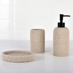 4 Pieces Resin Decorative Bathroom Accessories Set Bath Accessory Kit with Tray Toothbrush Holder Liquid Soap Dispenser and Soap Dish Tray Beige - Image 2