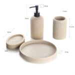 4 Pieces Resin Decorative Bathroom Accessories Set Bath Accessory Kit with Tray Toothbrush Holder Liquid Soap Dispenser and Soap Dish Tray Beige - Image 3