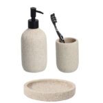 3 Pieces Resin Decorative Bathroom Accessories Set Bath Accessory Kit with Toothbrush Holder Liquid Soap Dispenser and Soap Dish Tray Beige