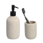 3 Pieces Resin Decorative Bathroom Accessories Set Bath Accessory Kit with Toothbrush Holder Liquid Soap Dispenser and Soap Dish Tray Beige - Image 4