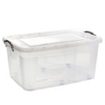 40 L Multipurpose Clear Plastic Storage Box with Lid and Wheels Stackable Storage and Organizer Container for Home Kitchen and Office 1 Piece