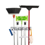 5 Compartments Wall Mounted Broom and Mop Holder with 6 Hooks Storage and Organizer Rack for Bathroom Kitchen Office and Garage Gray - Image 4