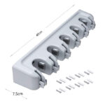 5 Compartments Wall Mounted Broom and Mop Holder with 6 Hooks Storage and Organizer Rack for Bathroom Kitchen Office and Garage Gray - Image 3