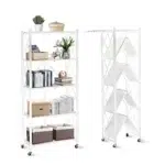 5 Tier Foldable Metal Storage Shelf Racks with Wheels Holds Up to 250 KG Moving Organizer Shelves for Kitchen Living Room and Bathroom White