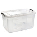 50 L Multipurpose Clear Plastic Storage Box with Lid and Wheels Stackable Storage and Organizer Container for Home Kitchen and Office 1 Piece