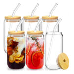 550 ML Drinking Glass Jar with Bamboo Lid and Glass Straw Tumbler Glass for Iced Coffee Juice Cocktail Beer and Cold Beverages 1 Piece - Image 2